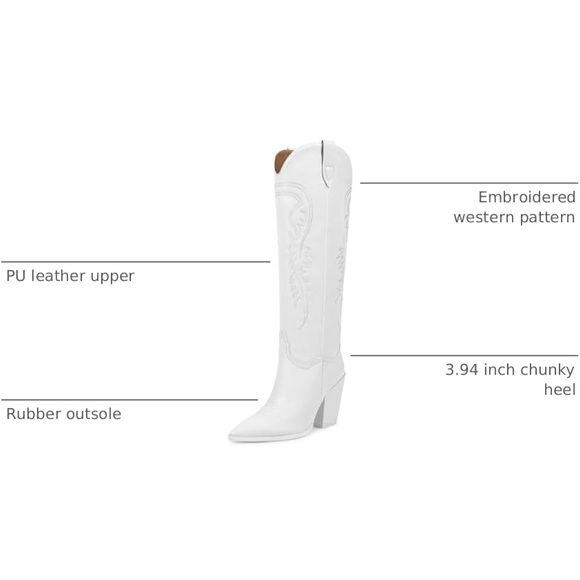 Chic White Western Knee-High Boots - Picture 15 of 16